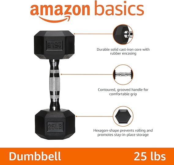 Amazon Basics Rubber Encased Exercise & Fitness Hex Dumbbell